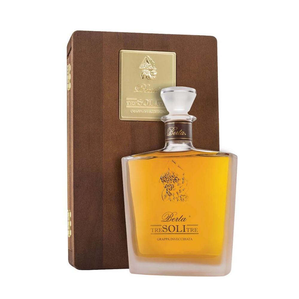 Grappa Tre Soli Tre Astucciata Legno Berta