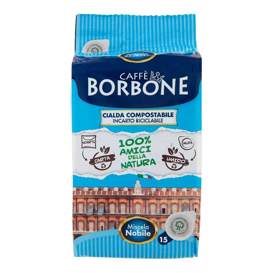 Caffè Miscela Nobile Intensità 8/10 Cialde Compostabili Incarto Riciclabile 15 Cps Borbone