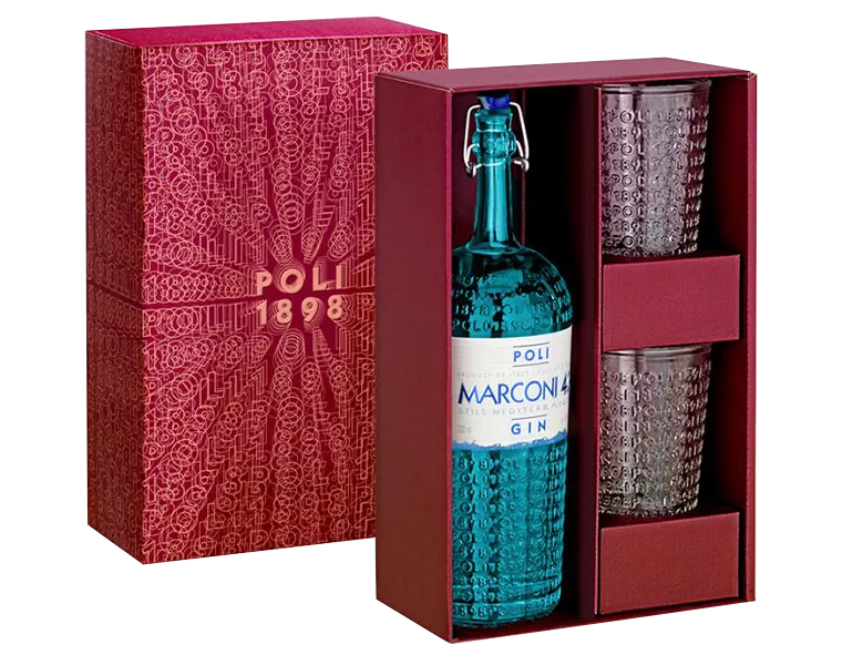 Confezione Gin Marconi 42 Poli + 2 Bicchieri 0.70 L