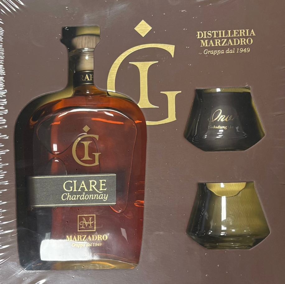 Confezione Grappa Giare Chardonnay + 2 Calici Marzadro