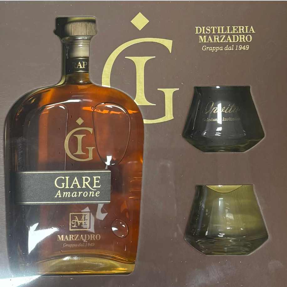 Confezione Grappa Giare Amarone + 2 Calici Marzadro