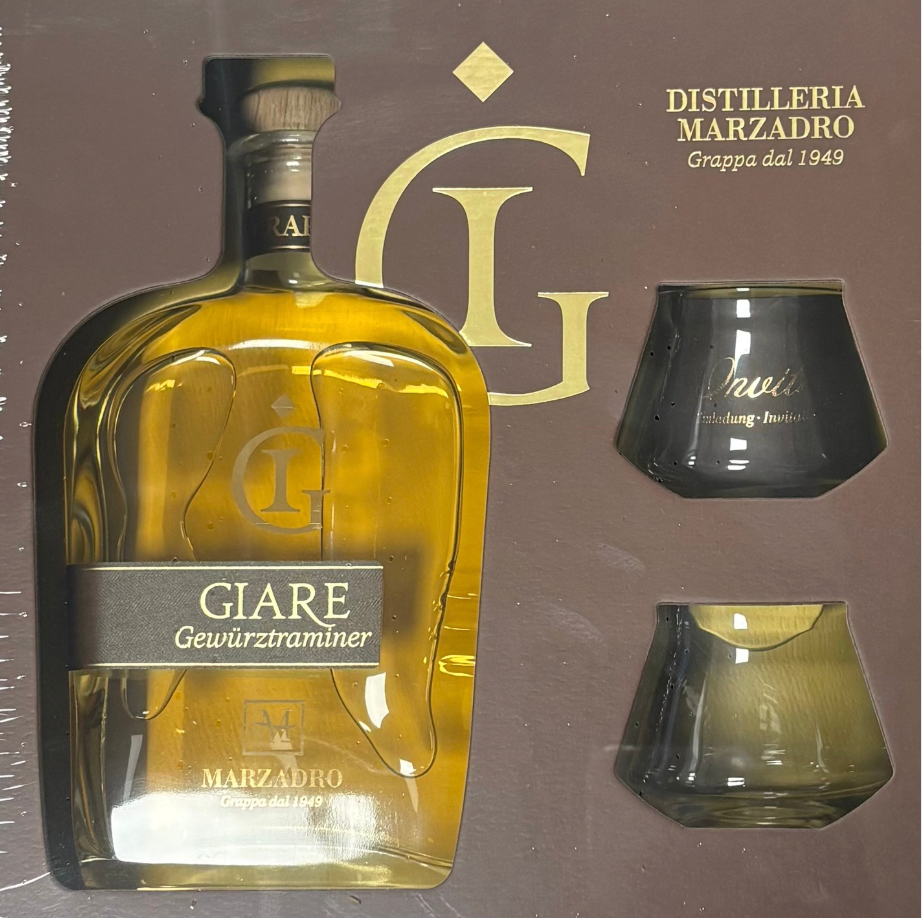 Confezione Grappa Giare Gewurztraminer + 2 Calici Marzadro
