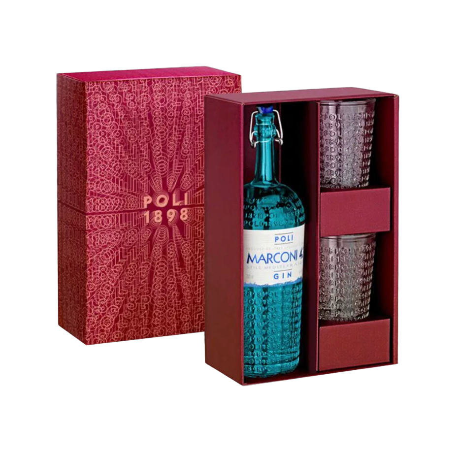 Confezione Gin Marconi 42 Poli + 2 Bicchieri 0.70 L